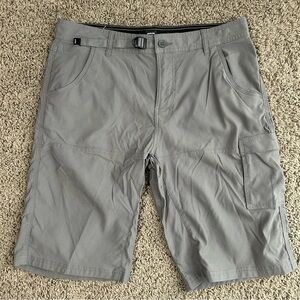 Prana Men's Stretch Zion 34x12 Shorts Gray Standard Fit Outdoor Hiking Belted